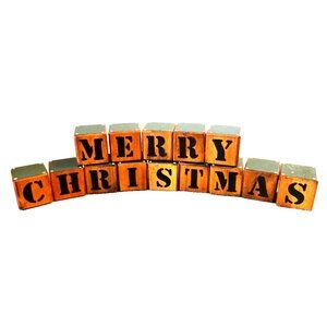 "Merry Christmas" Blocks Decorative Sign Hand Painted Vintage 14 Pieces